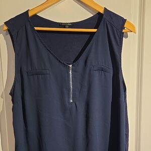 Papermoon Navy Sleeveless Top with Front Zip